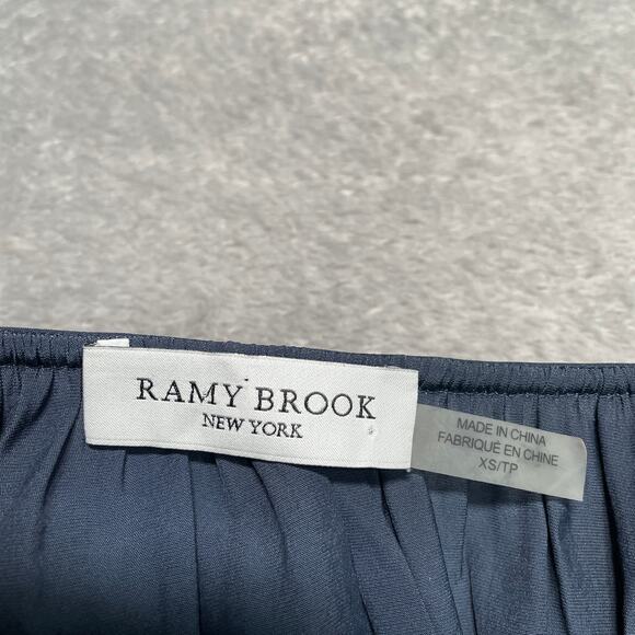 Ramy Brook Lane Dress Womens Extra Small Blue Silky Tassel Peasant Party Mini - Picture 3 of 11